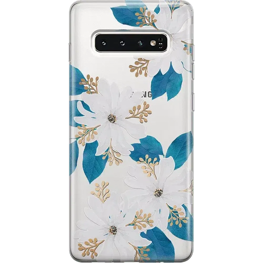 Blue and Gold Clear Floral Samsung Case